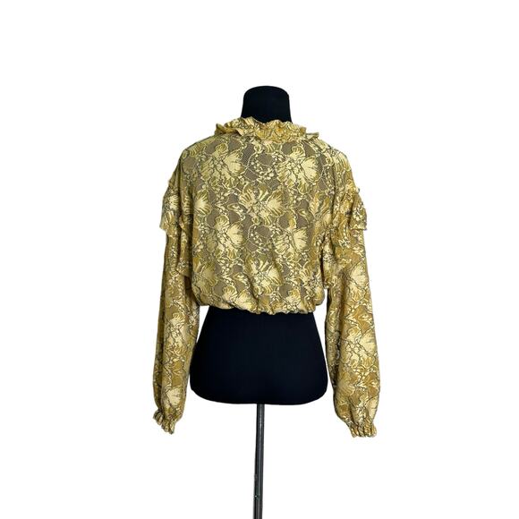 Zara yellow mustard floral lace long sleeves crop top size S - Picture 6 of 8
